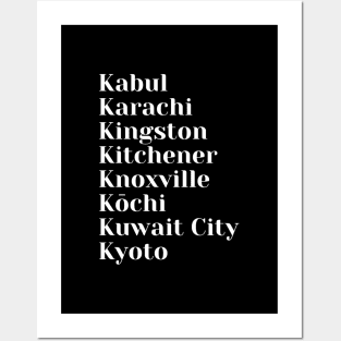 Cities start with the letter, K, Mug, Tote, Pin Posters and Art